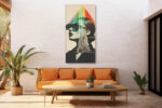 Woman's profile with rainbow triangle and New York skyscraper collage, bold contemporary mixed-media canvas wall art