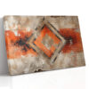 Concentric diamond motif on cracked plaster in burnt orange and charcoal, bold abstract mixed-media wall art canvas