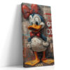 Cartoon duck in red sailor hat and teal jacket on a graffiti brick wall, bold street-art style canvas print