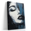 Female portrait in off-white and steel blue, impasto oil painting style wall art canvas for living room or bedroom