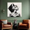 Woman's profile with black diamond geometric shards and ink splatter, bold monochrome mixed-media canvas wall art
