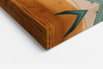 Banana leaves and bird of paradise bloom in dark teal and amber, botanical mixed-media wall art canvas for living room