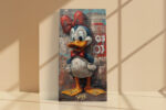 Cartoon duck in red sailor hat and teal jacket on a graffiti brick wall, bold street-art style canvas print