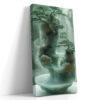Tiered jade stone sculpture with bonsai trees and cascading waterfalls in sage green, serene japandi wall art canvas