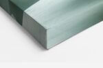 Tiered jade stone sculpture with bonsai trees and cascading waterfalls in sage green, serene japandi wall art canvas