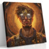Steampunk male portrait with gear halo in amber gold and deep brown, bold industrial digital art canvas print
