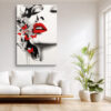 Close-cropped woman's face with vivid red lips and butterflies, monochrome mixed-media portrait canvas wall art