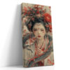 East Asian empress with dragon headdress and red peonies, crimson and charcoal digital art portrait canvas print