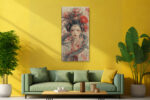 East Asian empress with dragon headdress and red peonies, crimson and charcoal digital art portrait canvas print