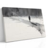 Lone silhouetted figure with long shadow in monochrome watercolor, moody minimalist canvas art for bedroom or home office