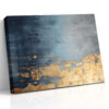 Abstract navy and gold leaf texture with horizontal brushstroke bands, bold mixed-media canvas wall art for living room