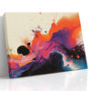 Fluid abstract pour painting in orange-red, magenta and deep purple, bold contemporary canvas for living room