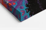 Fluid abstract pour painting in orange-red, magenta and deep purple, bold contemporary canvas for living room