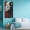 Humanoid robot side-profile in deep crimson and near-black, bold industrial digital art canvas for living room or home office