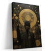 Dark figure with golden disc halo and dripping gold lines, bold digital art portrait canvas for living room or home office
