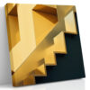 Geometric staircase in golden yellow and deep teal, bold architectural digital art canvas for contemporary living room
