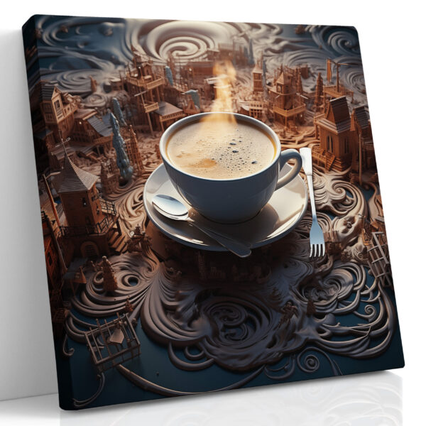 Coffee Cup Over Miniature Town Canvas Print