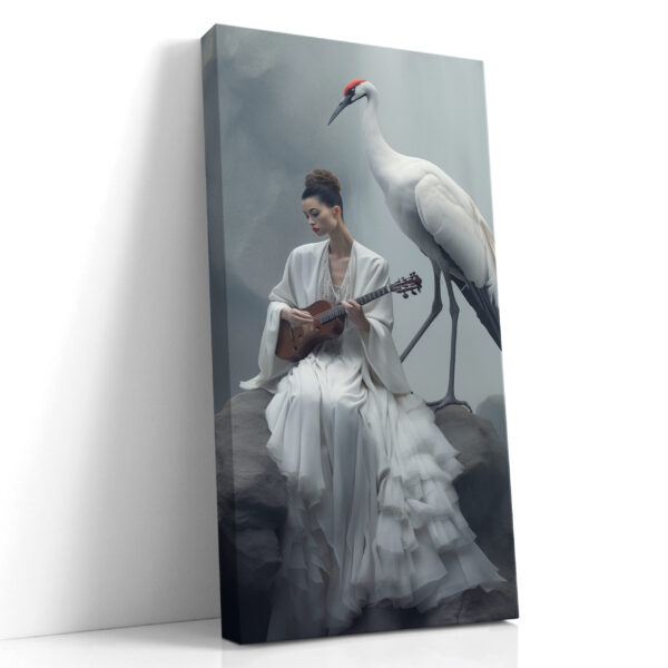 Crane Song in the Mist - Japanese Portrait Canvas Print