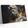 Classical Greco-Roman bust dissolving in gold fragments, dramatic digital art canvas for living room or home office
