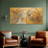 Two female faces in golden amber and warm gray, gold leaf mixed-media portrait canvas for living room or bedroom
