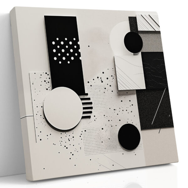 Geometric Collage Canvas Print - Black & Cream Abstract
