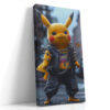 Punk Pikachu in vivid yellow and black leather, pop art digital art canvas for teen bedroom or gaming room