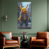 Punk Pikachu in vivid yellow and black leather, pop art digital art canvas for teen bedroom or gaming room