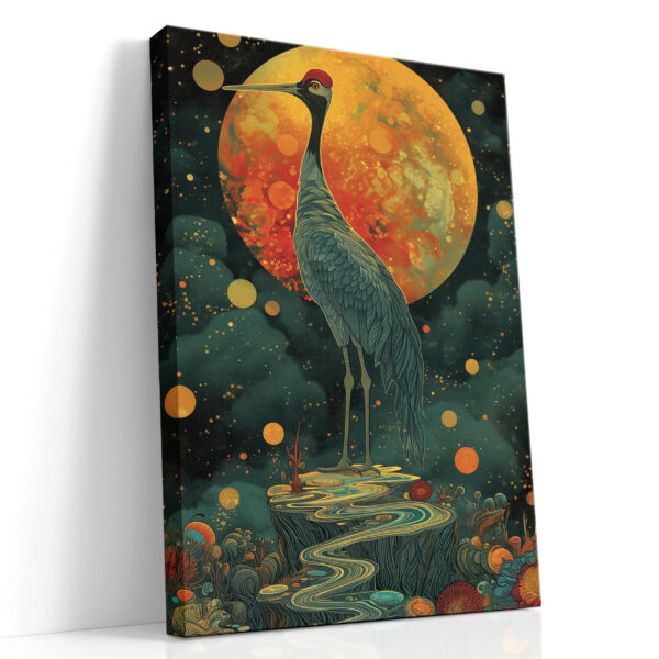 Red-Crowned Crane at Amber Moon Canvas Print