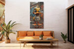 Hyper-realistic CGI duck on wet pavement, graffiti brick wall, bold urban street art canvas print for living room
