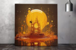 Gothic cathedral inside a glowing amber honey sphere, digital fantasy art canvas for living room or home office