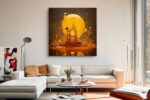 Gothic cathedral inside a glowing amber honey sphere, digital fantasy art canvas for living room or home office