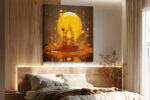 Gothic cathedral inside a glowing amber honey sphere, digital fantasy art canvas for living room or home office