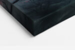 Cherry blossom trees and misty mountain peaks in pink and slate blue, japandi ink-wash canvas art for bedroom
