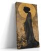 Female silhouette in golden amber and near-black, Japanese-inspired mixed media portrait canvas for bedroom or living room