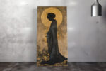 Female silhouette in golden amber and near-black, Japanese-inspired mixed media portrait canvas for bedroom or living room
