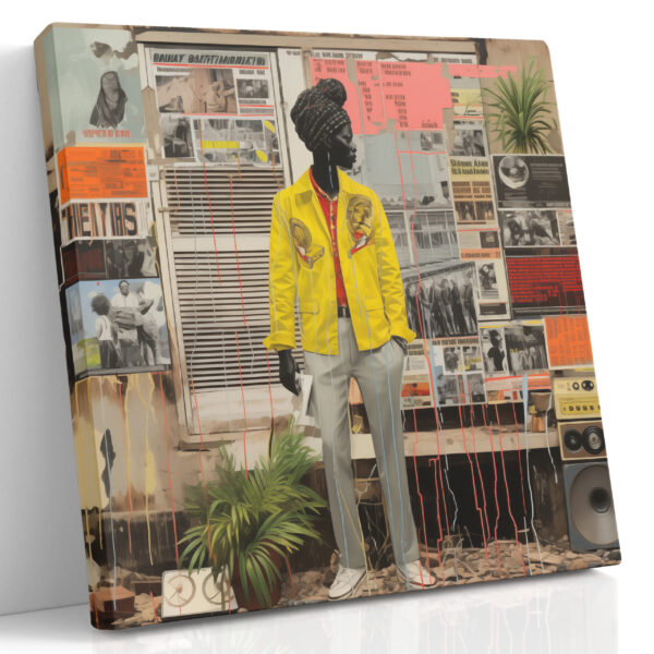 Yellow Jacket Collage - Urban Figure Mixed-Media Print