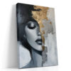 Woman's face with gold impasto brushwork, monochrome and warm gold mixed-media portrait canvas for bedroom or living room
