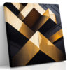 Gold metallic intersecting architectural beams, dramatic chiaroscuro, art deco contemporary wall art canvas for living room