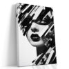 Monochrome portrait with eye mask and shattered photographic strip collage, bold black and white wall art canvas