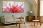 Oversized dahlia flower in blush pink and coral tones, panoramic digital art canvas for bedroom or spa