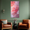 Oversized soft coral flower bloom with blush and lavender petals, romantic digital art canvas for bedroom or spa