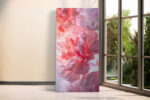Oversized soft coral flower bloom with blush and lavender petals, romantic digital art canvas for bedroom or spa