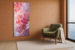 Oversized soft coral flower bloom with blush and lavender petals, romantic digital art canvas for bedroom or spa