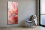 Close-up layered flower petals in blush pink and coral red, digital art floral canvas for bedroom or living room