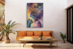 Human profile with cosmic swirling mindscape, violet and orange digital art portrait canvas for living room