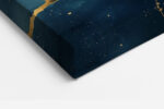 Levitating silhouette with gold paint streaks on deep teal, dramatic abstract mixed-media wall art for living room