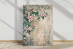 Pink blossoms and flowering branches in warm beige tones, mixed-media floral wall art canvas for bedroom