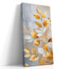 Gold and white botanical leaves on textured plaster background, portrait canvas wall art for living room or bedroom