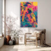 Toucan and macaw-like tropical birds with floral plumage in magenta, teal and amber, bohemian wildlife canvas wall art