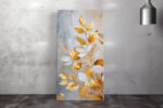 Gold and white botanical leaves on textured plaster background, portrait canvas wall art for living room or bedroom